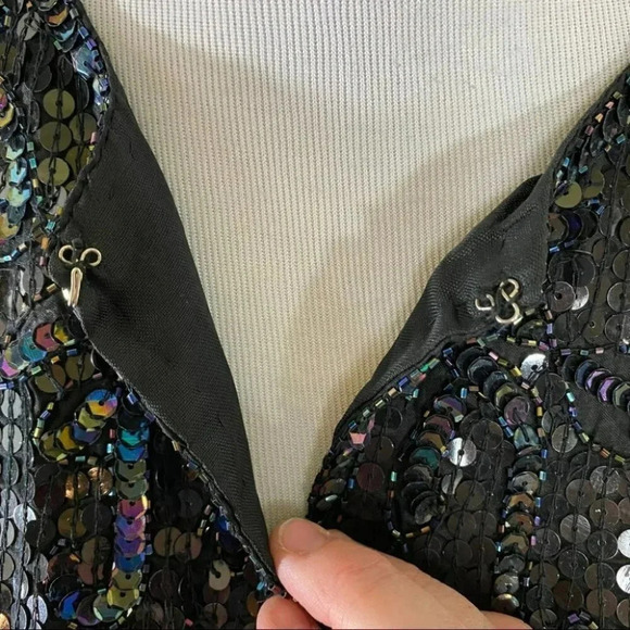 Vintage Style Design M Elegant black/multi full sequin silk jacket - Picture 6 of 11